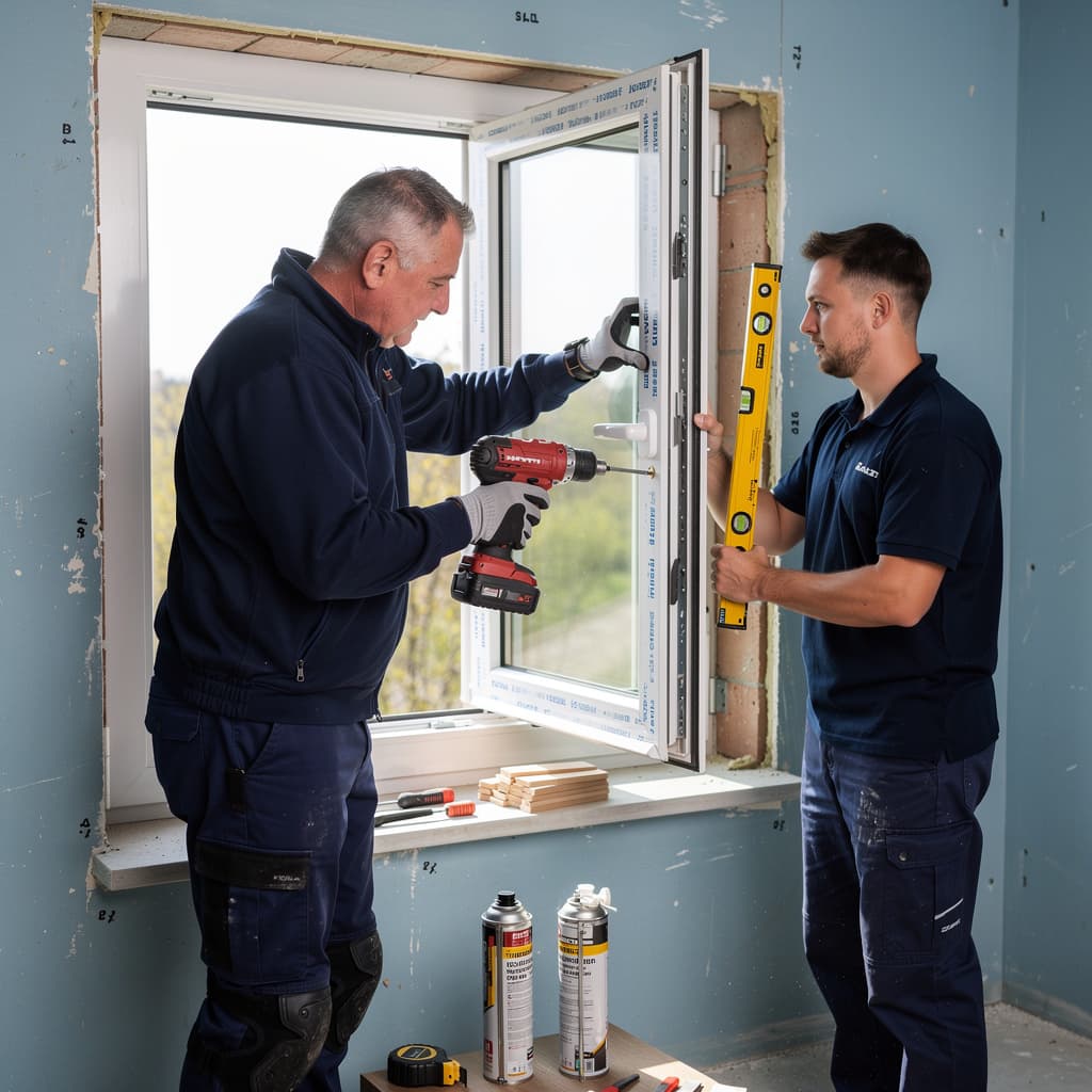 Monteur installiert ein neues Fenster – Symbolbild für Fensterbauer