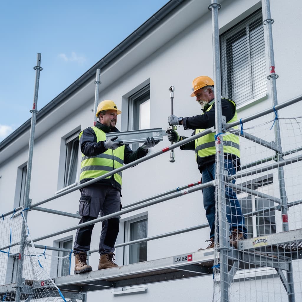 Gerüstbau an einem Wohngebäude – Symbolbild für Gerüstbauer