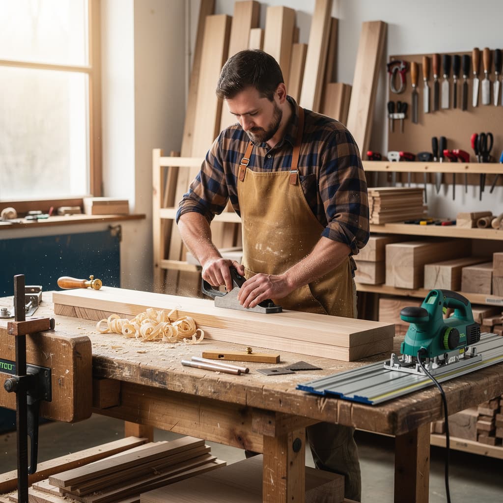 Schreiner in der Werkstatt am Holz – Symbolbild für Tischlereien
