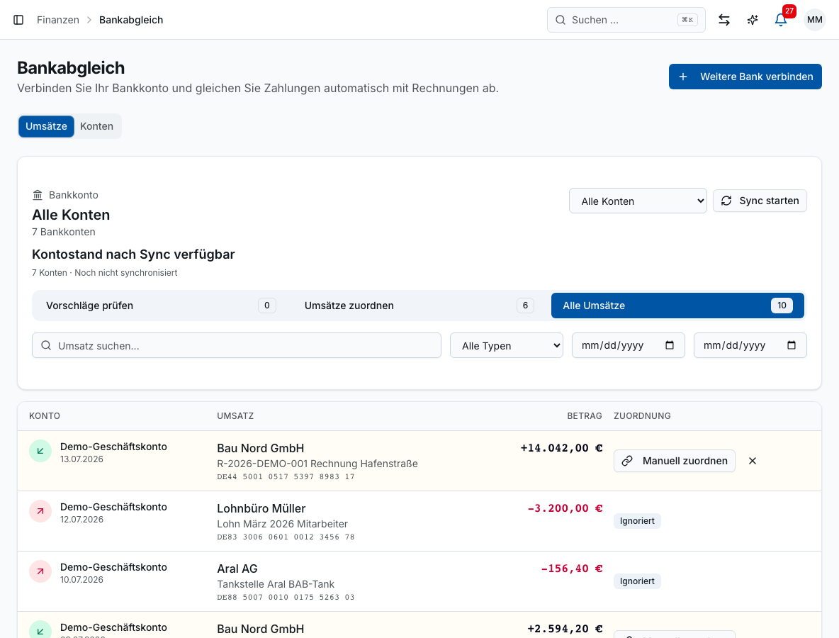 Bankabgleich in Bleno – Produktansicht