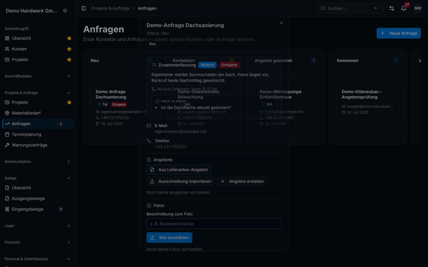 Anfragen in Bleno: Automatische Anfragen-Erfassung