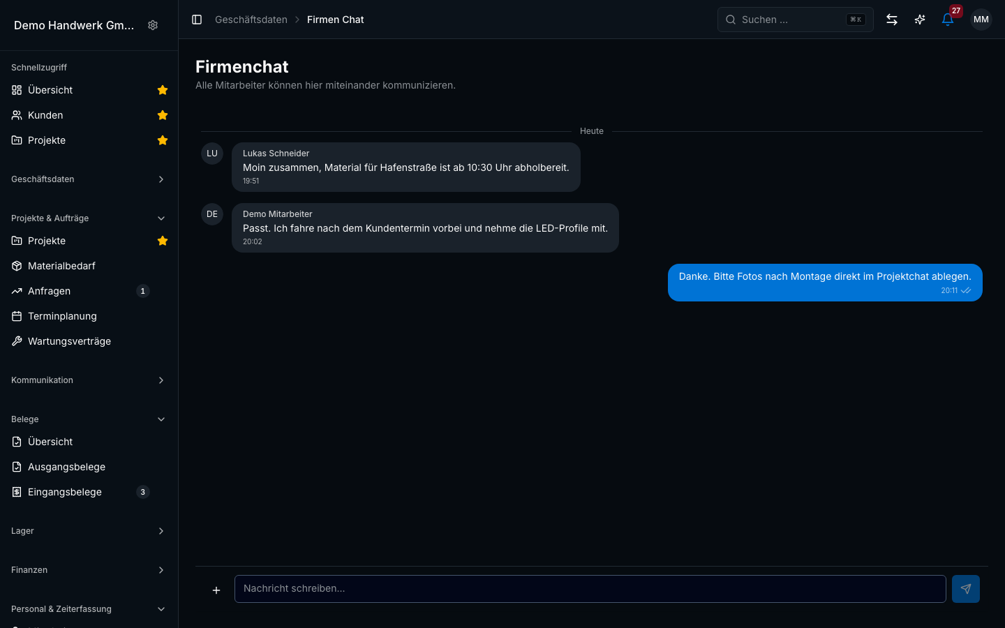 Team-Chat in Bleno – Produktansicht