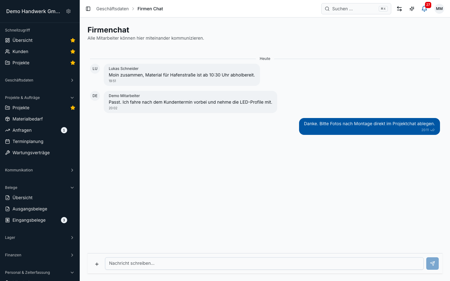 Team-Chat in Bleno – Produktansicht