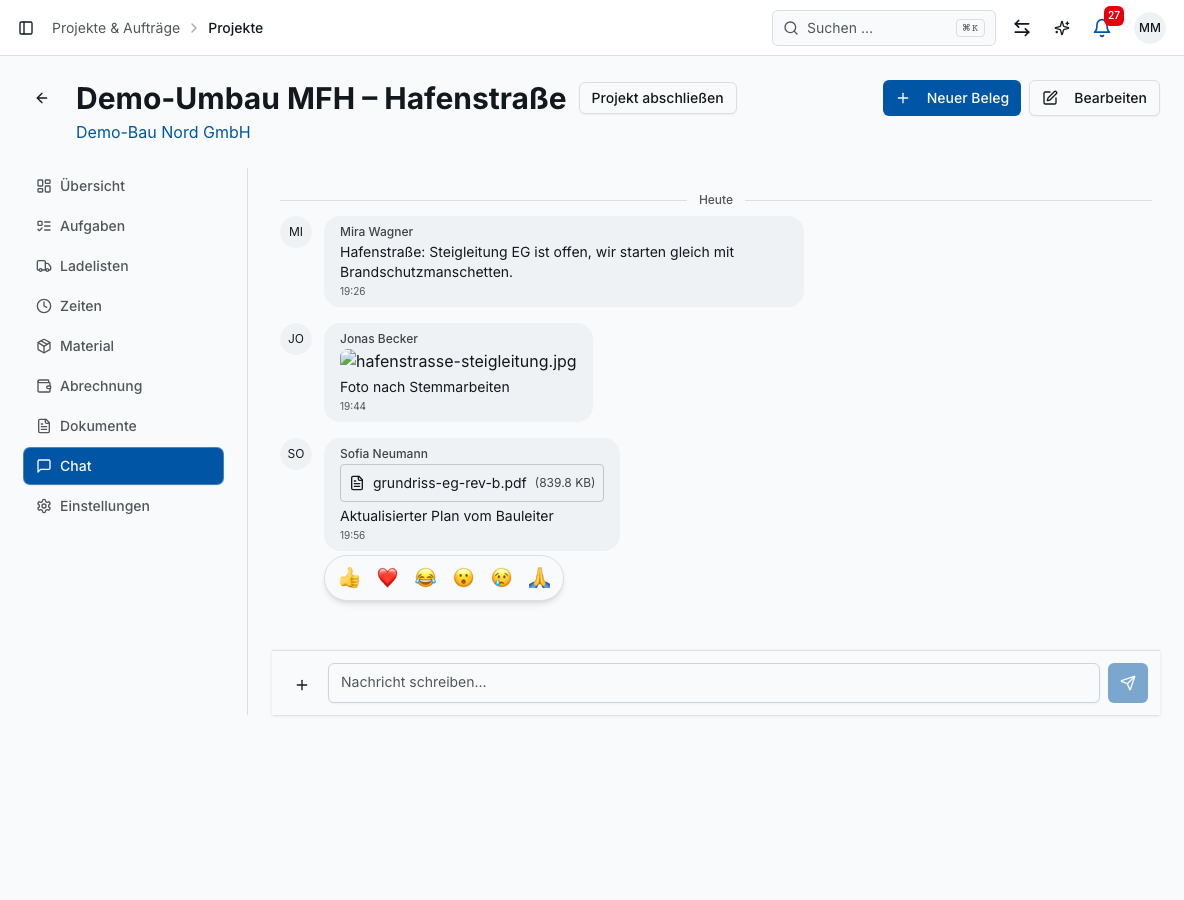 Team-Chat in Bleno: Dateien & Fotos teilen