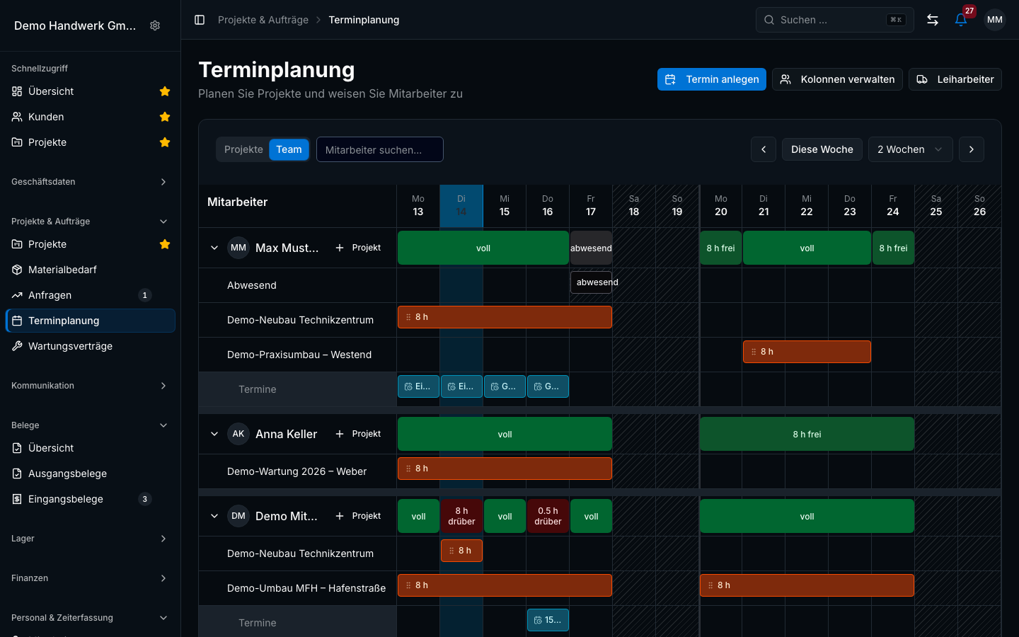 Teamplanung in Bleno – Produktansicht