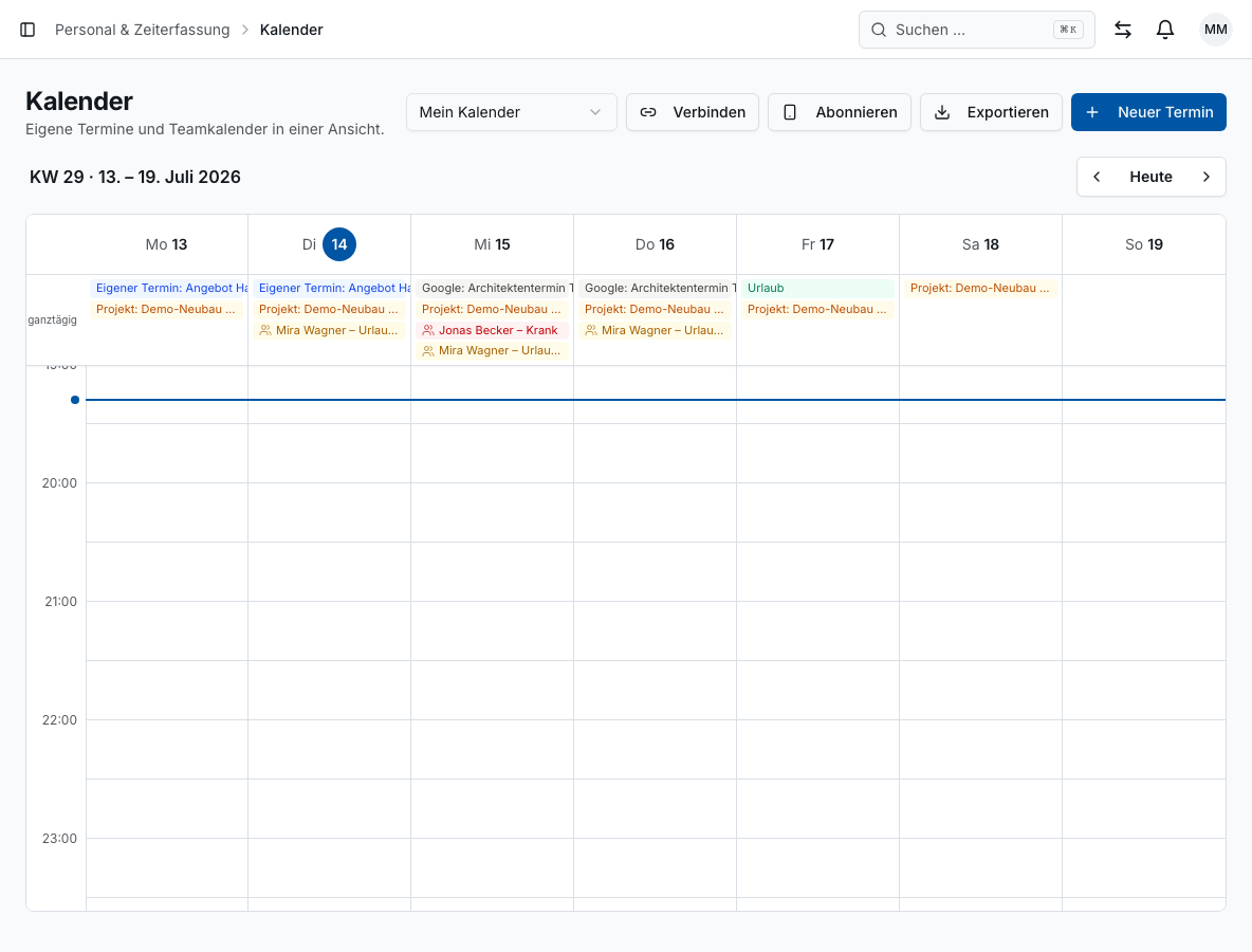 Teamplanung in Bleno: Teamkalender