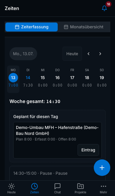 Zeiterfassung in Bleno: Digitale Zeiterfassung in App