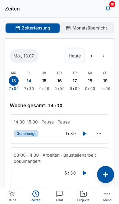 Zeiterfassung in Bleno: Digitale Zeiterfassung in App
