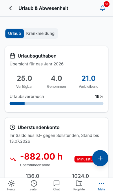 Bleno Mitarbeiter-App: Urlaub beantragen
